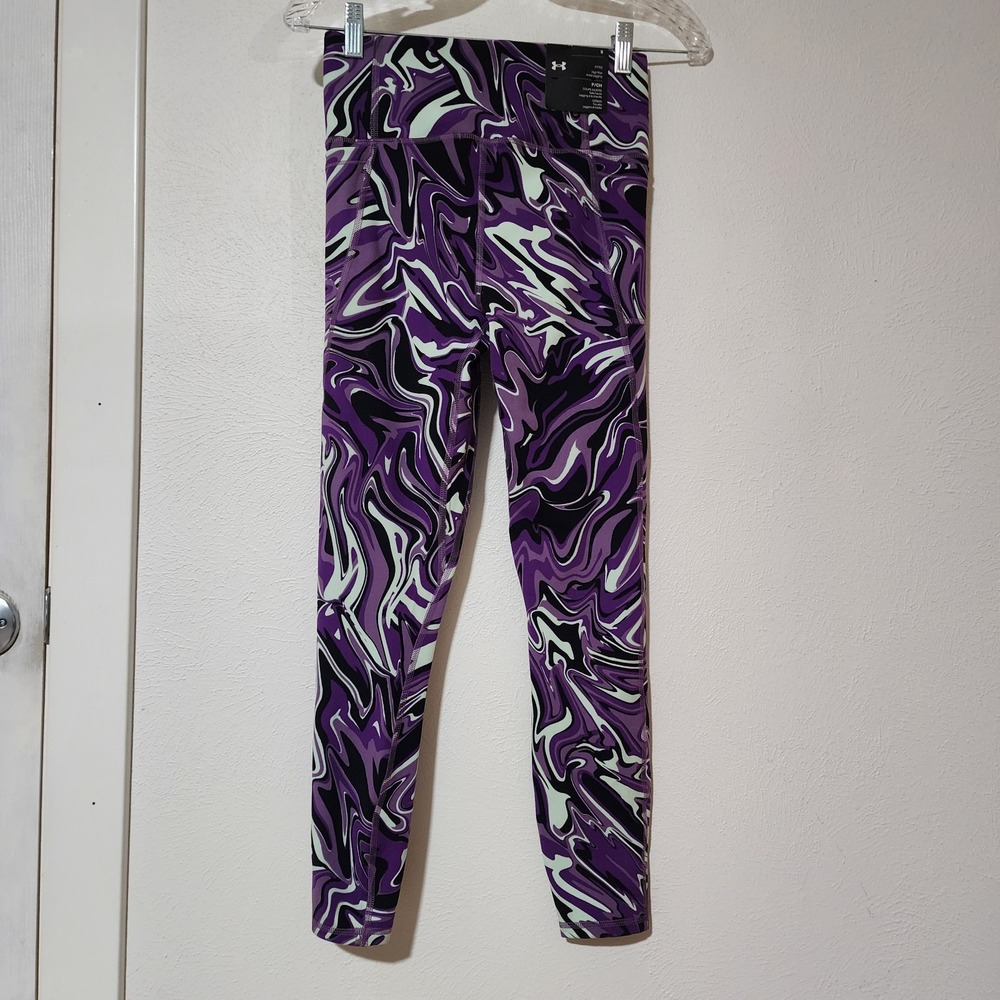 Under Armour Womens Purple Marble Print High Rise Ankle Leggings 1376341 Small - Picture 2 of 9